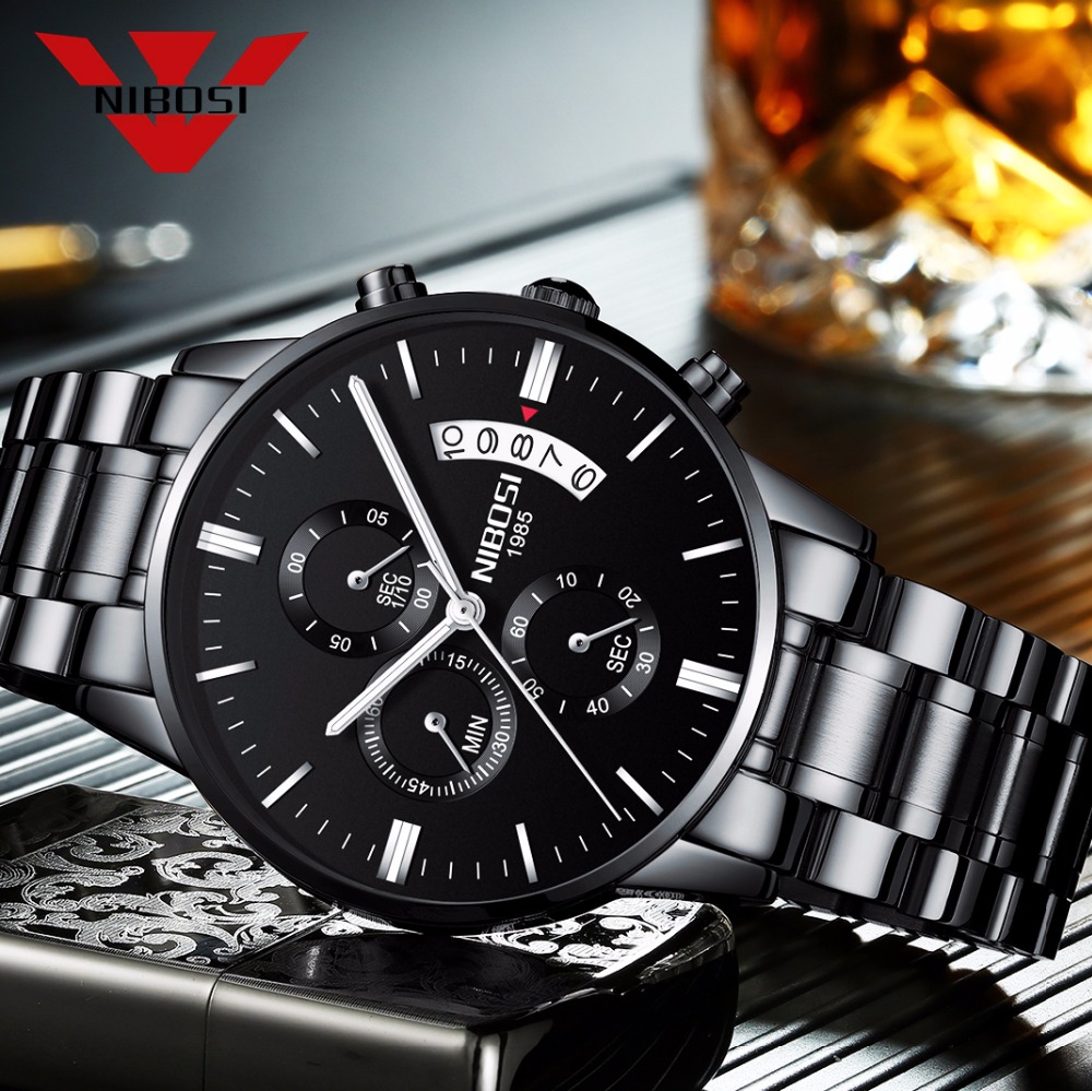 Zen Luxury Watch - NIBOSI 스테인레스 스틸 블랙 쿼츠 시계
