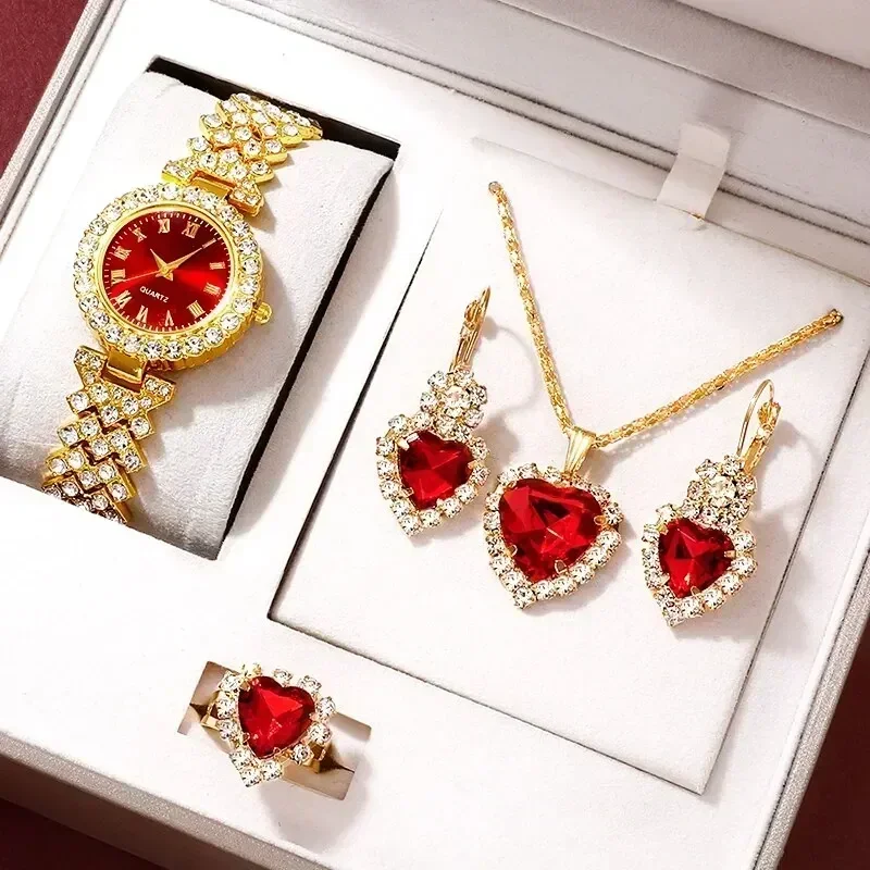Luxury Watch Kit - 골든 럭셔리 시계 여성 반지 목걸이