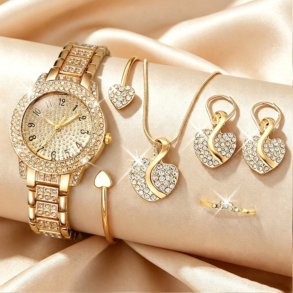 Luxury Watch Kit - 6종 패션 라인스톤 여성 시계 하트