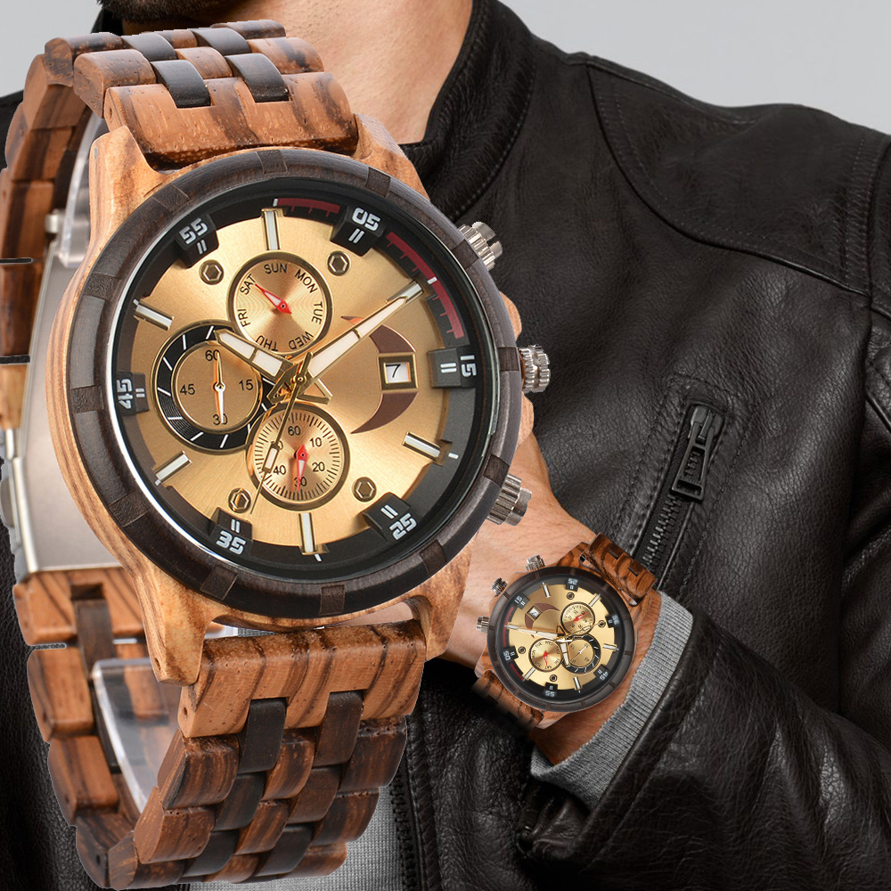 Zen Luxury Watch - 남성용 시계 나무 시계줄 손목시계 쿼츠