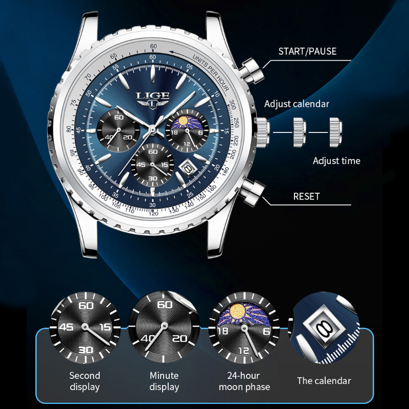 LIGE 남성용 럭셔리 쿼츠 시계, 문페이즈 스테인리스 - Zen Luxury Watch 리뷰 및 가격