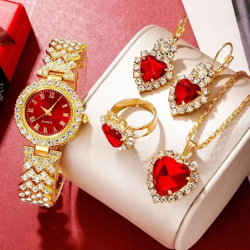골든 럭셔리 시계 여성 반지 목걸이 귀걸이 라인스톤 패 - Luxury Watch Kit 리뷰 및 가격