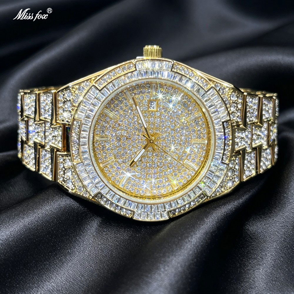 남성용 핫셀 골드 아이스 시계, MISSFOX 패션 브 - Luxury Watch And Jewelry Brand 리뷰 및 가격