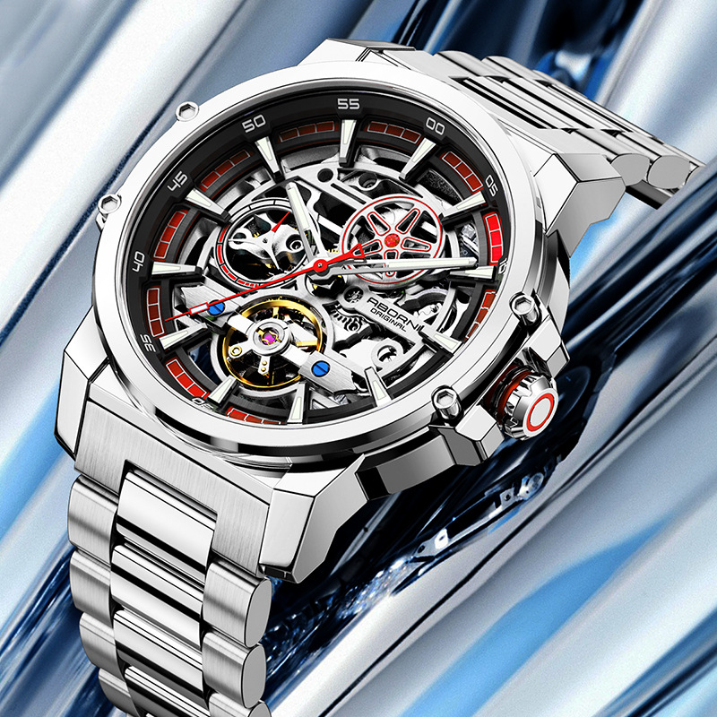 ABORNI 9039 독특한 디자인 스켈레톤 다이얼 투 - Tourbillon Movement Watch 리뷰 및 가격