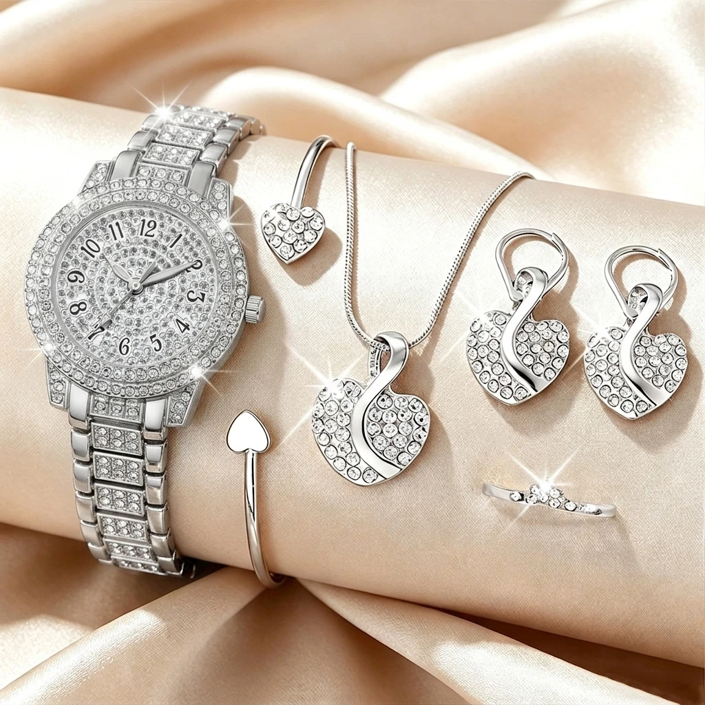6종 패션 라인스톤 여성 시계 하트 쥬얼리 세트 고급  - Luxury Watch Kit 리뷰 및 가격