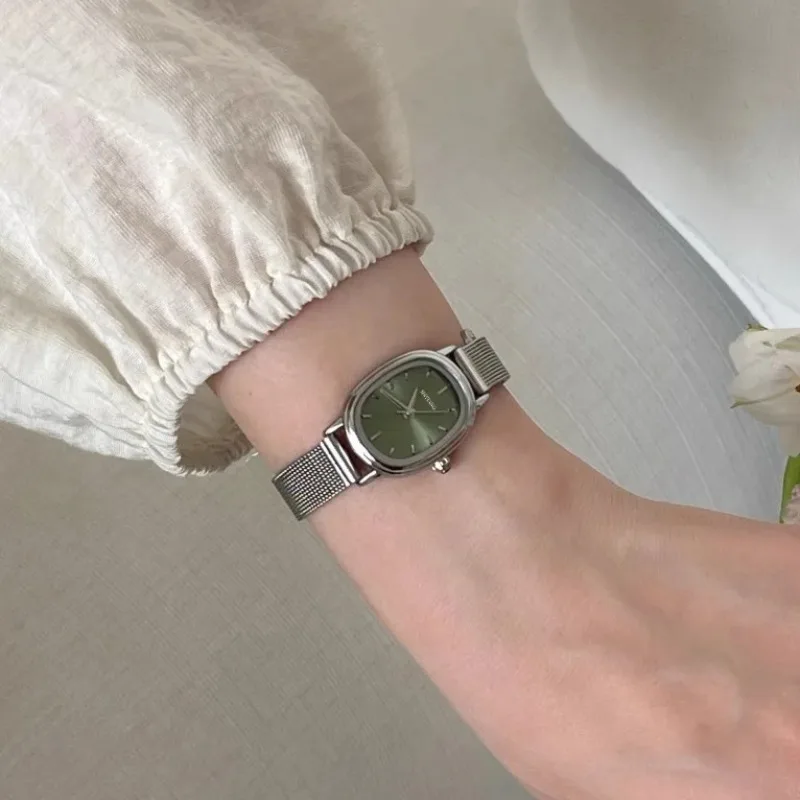 작은 타원형 다이얼 녹색 시계 간단한 스테인레스 스틸  - Luxury Watch For Women 리뷰 및 가격