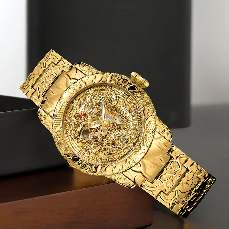 남성용 노란색 비즈니스 스타일 고귀한 용 문양이 새겨진 - Tourbillon Movement Watch 리뷰 및 가격